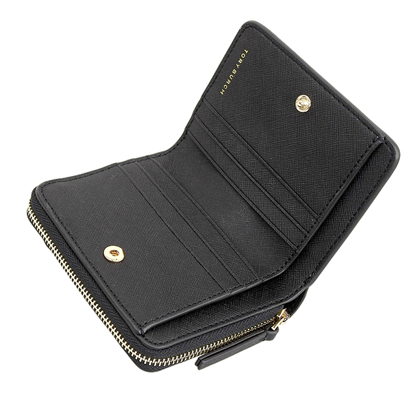 新品 TORY BURCH 黒 ブラック 茶 ミニウォレット 箱＋ショッパー付き TORY BURCH（トリーバーチ） 財布 レディース 2つ折り 折財布