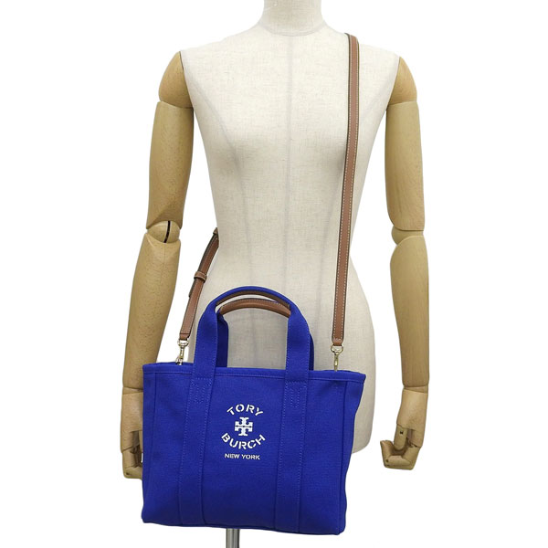 トリーバーチ バッグ レディース 2WAY トートバッグ ショルダーバッグ アウトレット キャンバス スモールトート ブルー CANVAS SMALL  TOTE 156529 TORY BURCH