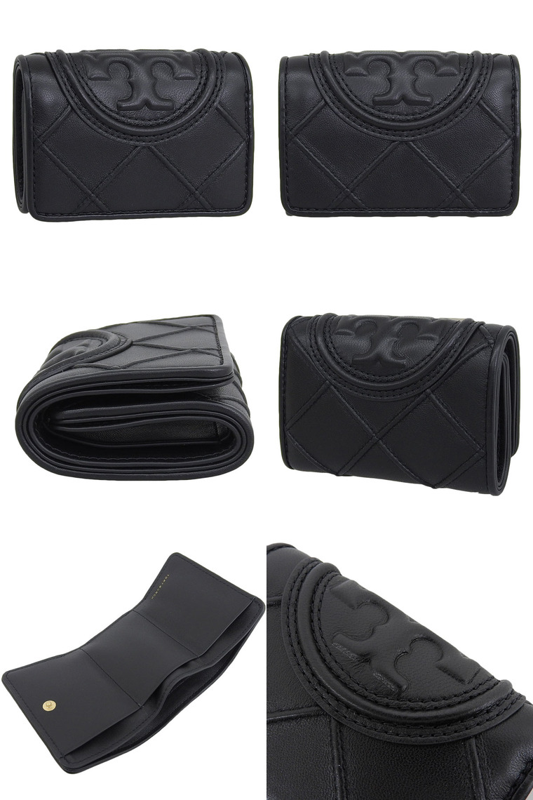 Burch レザー コンパクトウォレット ブラック TORY BURCH（トリーバーチ） 財布 レディース 3つ折り 折財布 ミニ財布
