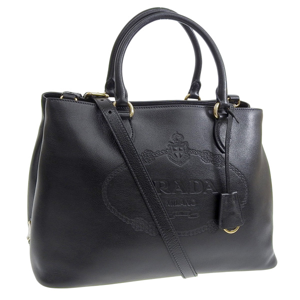 6161 極美品 プラダ GLACE CALF 三角プレート2wayハンドバッグ PRADA（プラダ） バッグ ショルダーバッグ ハンドバッグ 2WAYバッグ