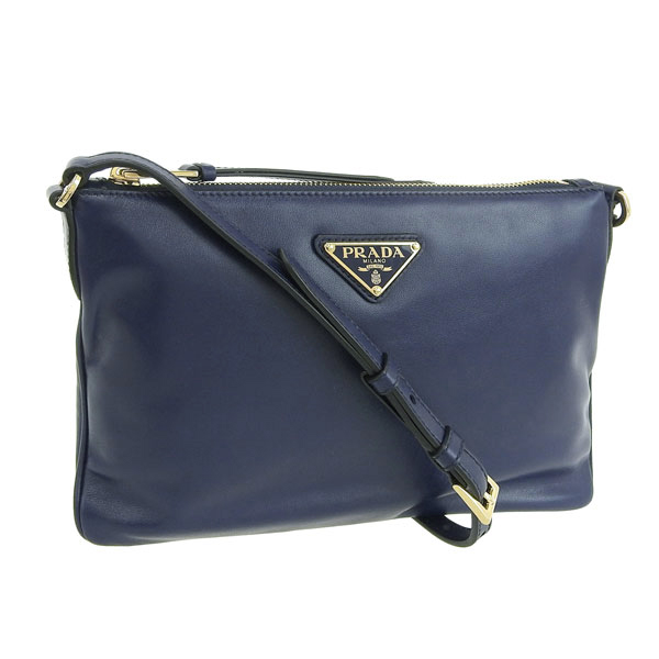 PRADA プラダネイビー レザー ショルダーバッグ PRADA（プラダ） バッグ ショルダーバッグ バッグ ライトカーフレザー