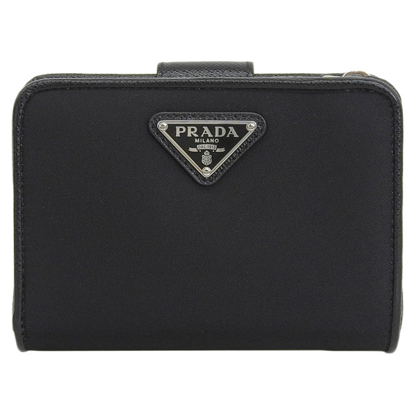 PRADA 二つ折り財布 レザー ブラック 1ML050 プラダ PRADA PRADA 二つ折り財布 1ML050 QHH トライアングルロゴ