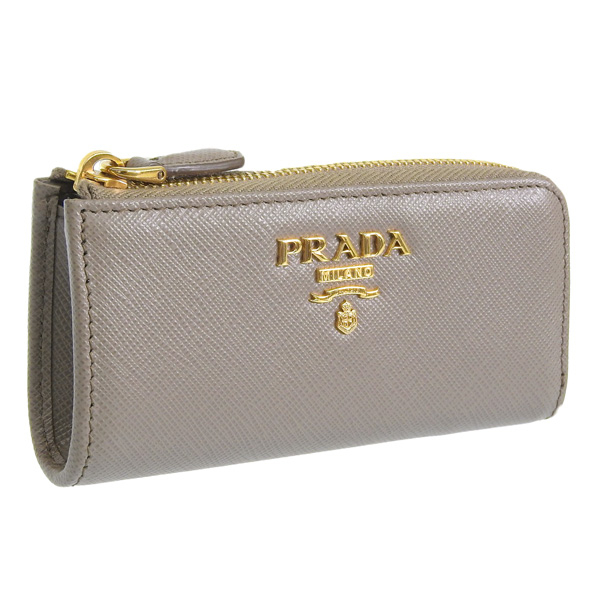 プラダ コインケース 小銭入れ レディース キーリング アウトレット グレー 1PP026 SAFFIANO METAL ARGILLA PRADA