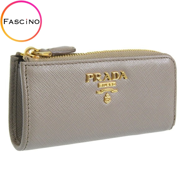 プラダ コインケース 小銭入れ レディース キーリング アウトレット グレー 1PP026 SAFFIANO METAL ARGILLA PRADA