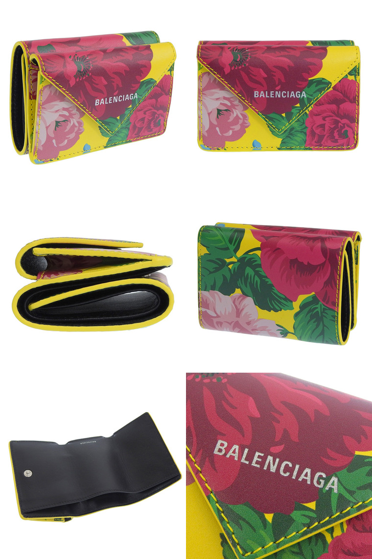 【新品レア】バレンシアガ　三つ折り財布 花柄　ペーパーミニウォレット BALENCIAGA バレンシアガ 財布 ミニ財布 三つ折り 花柄 イエロー