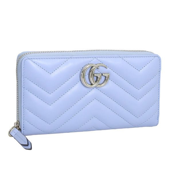 GUCCI　グッチ　ブルー　水色　シルバー　長財布　ウォレット　2つ折り　ロゴ GUCCI（グッチ） 財布 レディース長財布 アウトレット レザー ブルー