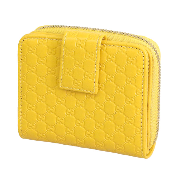 【美品】GUCCI グッチ 二つ折り財布 シグネチャー イエローレザーレディース GUCCI（グッチ） フローラ ズゥミ コンパクトウォレット ネオン