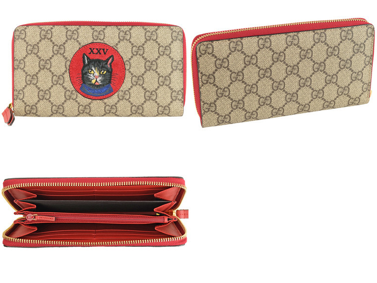 GUCCI グッチ 財布 長財布 ラウンドファスナー 刺繍 猫