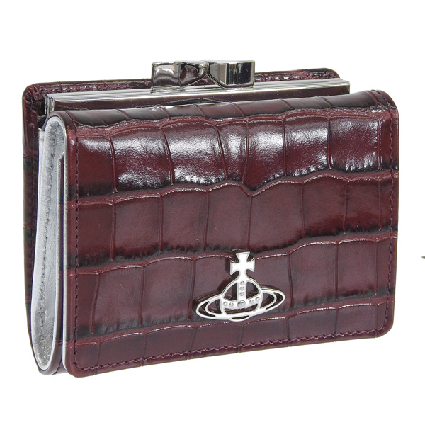 ヴィヴィアンウエストウッド 財布 レディース 三つ折り財布 レザー バーガンディー CROCODILE SMALL FRAME WALLET  VIVIENNE WESTWOOD