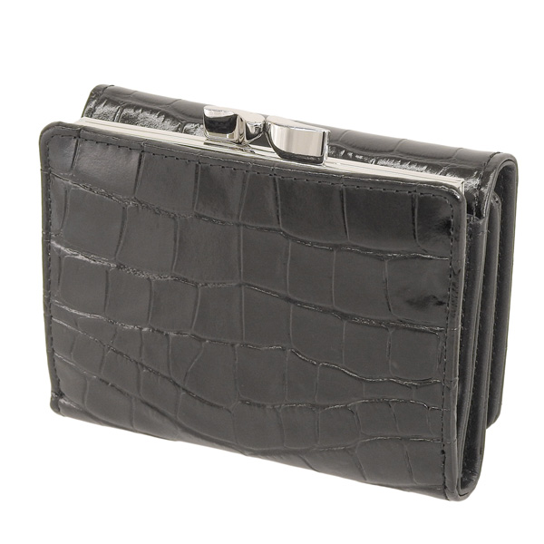 Vivienne Westwood 黒 三つ折り財布 MINI CROC EMBOSSED 口金三つ折り財布(ブラック)（メンズ