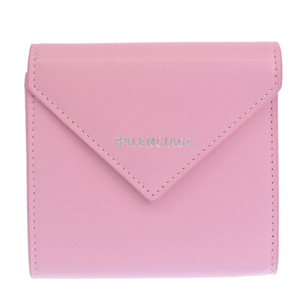 BALENCIAGA ピンク クロコ型押し 三つ折り財布 バレンシアガ 三つ折り財布 財布 レディース ペーパー ミニ ローズ