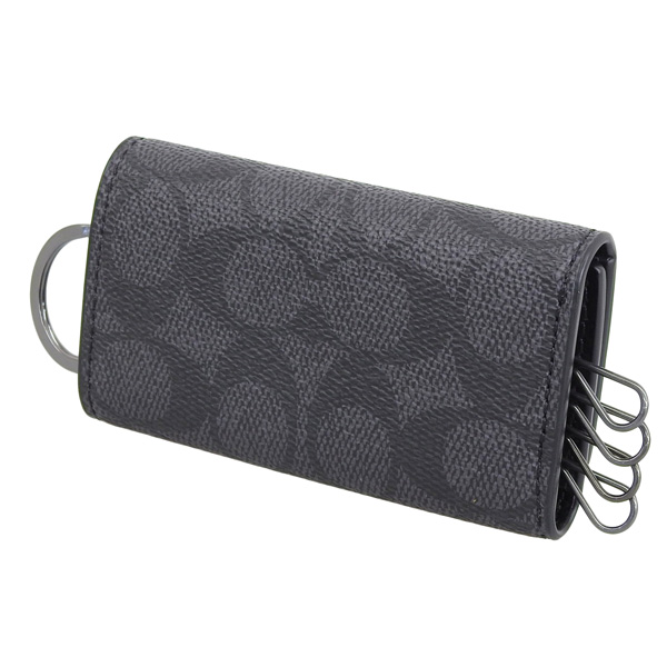 未使用級 COACH キーケース レザーブラック 箱付き COACH（コーチ） キーケース 4連 メンズ アウトレット チャコール