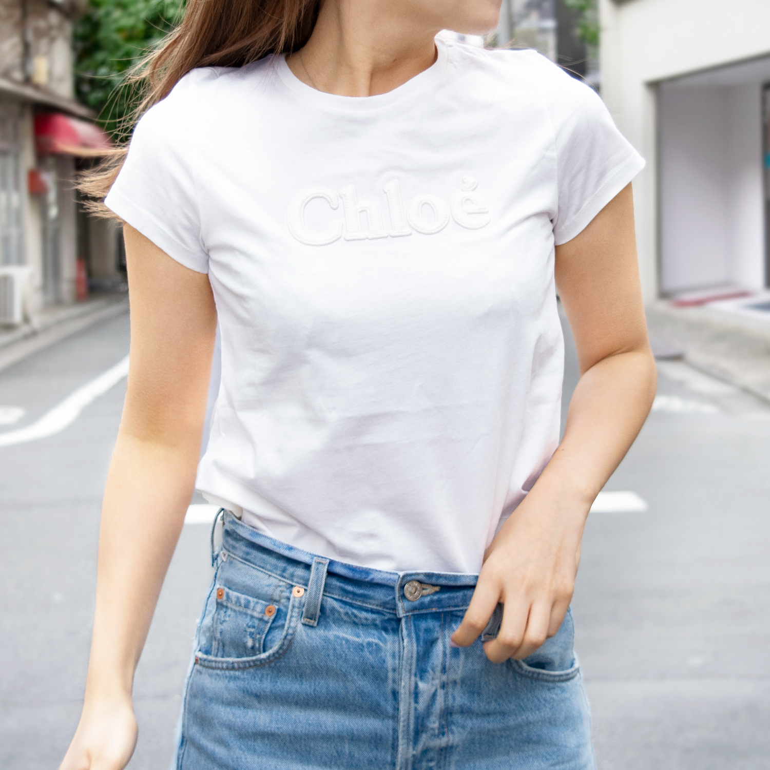 クロエ Tシャツ カットソー ガールズ レディース 14サイズ コットン100% ホワイト C15E35-117-WT CHLOE｜riverall-men