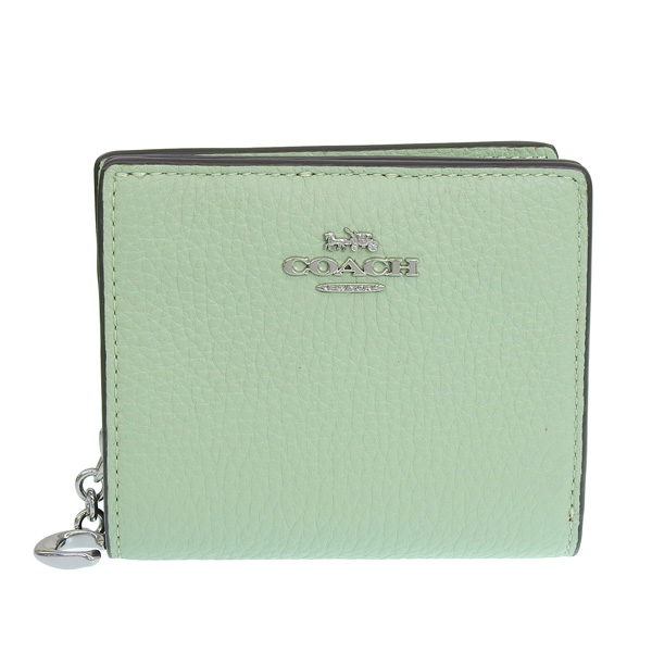 【超美品】COACH 二つ折り財布 コンパクト レザー ミント×グレー 未使用】 COACH（コーチ） 財布 レディース 2つ折り 折財布 コンパクト