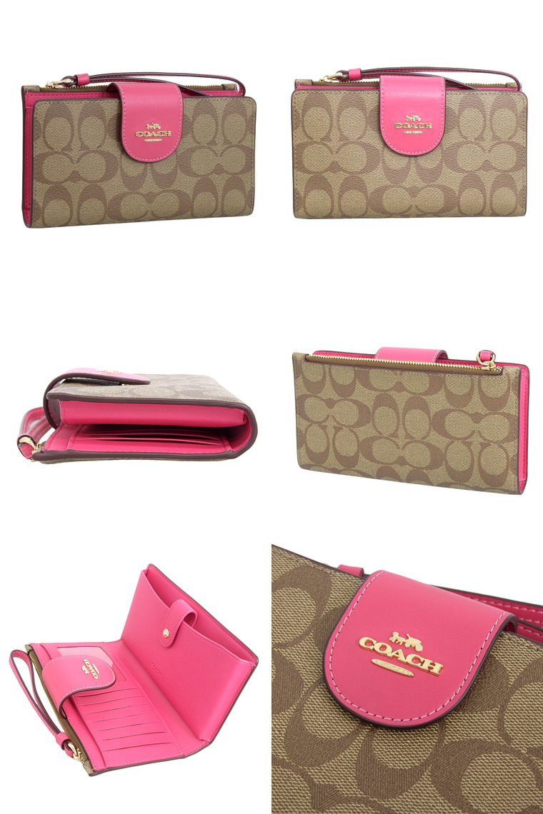 COACH（コーチ） 財布 レディース長財布 カーキ ピンク c2874