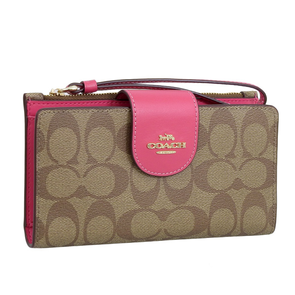 コーチ COACH 財布 レディース長財布 カーキ ピンク c2874 