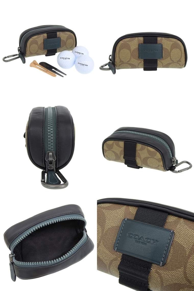 COACH（コーチ） ゴルフボールケース ポーチ バッグ カーキ ブラック