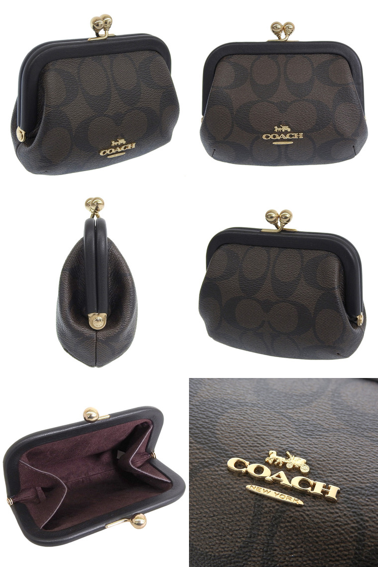 COACH ダークブラウン がま口コインケース COACH コーチ がま口 コインケース 小銭入れ シグネチャー