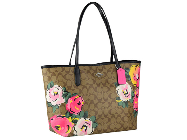 COACH コーチ トートバッグ シグネチャー C5785 ブラウン マルチカラー PVC レザー レディース フラワー 花柄 美品【本物保証】 COACH（コーチ） バッグ トートバッグ シグネチャー 花柄 アウトレット