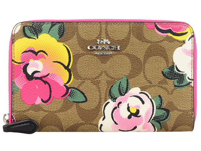 COACH（コーチ） ラウンドファスナ―中長財布 シグネチャー 花柄