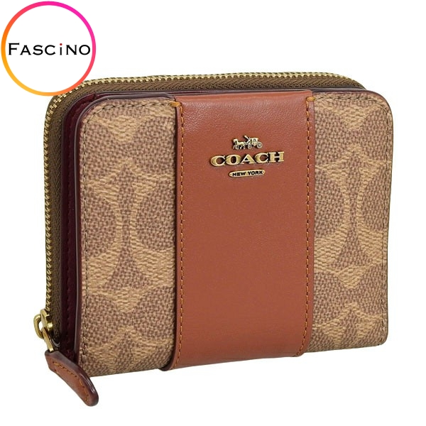 COACH  二つ折り財布　ベージュ×ブラウン