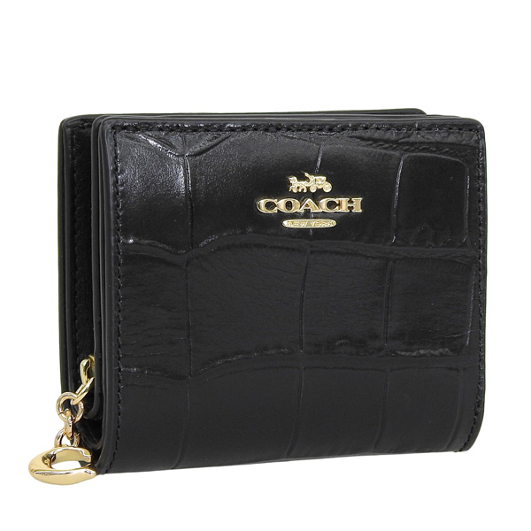 COACH 二つ折り財布 黒 型押し COACH コーチ 財布 二つ折り レディース アウトレット 折財布