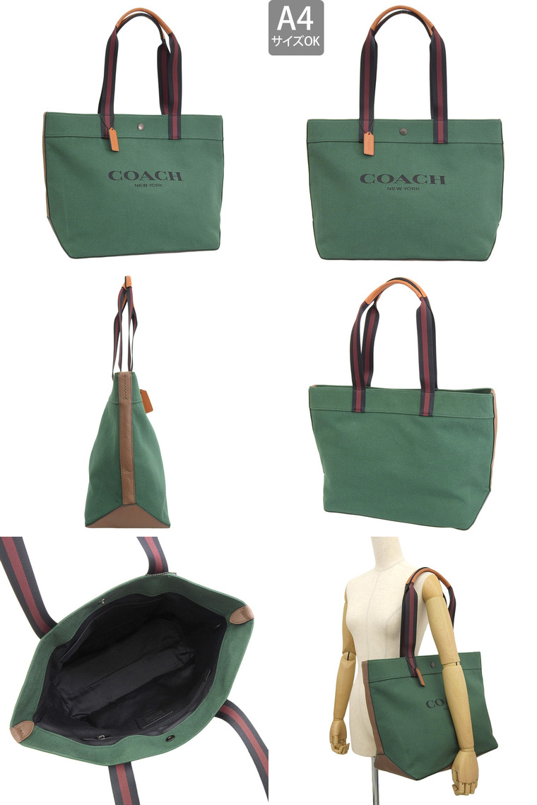 COACH グリーン レザー トートバッグ　メンズ COACH（コーチ） バッグ メンズ アウトレット トートバッグ グリーン