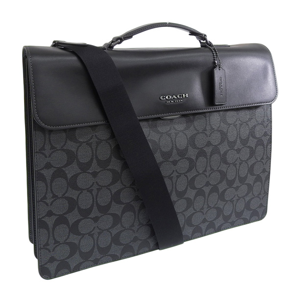美品 コーチ ブリーフケース 2way オールレザー グラハム シボ革 ブラック COACH（コーチ） ビジネスバッグ ブリーフケース オールレザー 2WAY