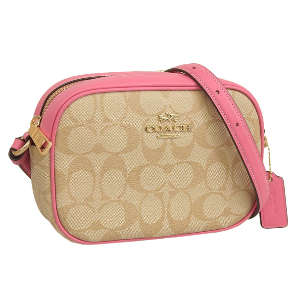 【極美品】COACH コーチ 編み込みデザイン ポーチ付き　かごバッグ ピンク COACH（コーチ） バッグ レディース ショルダーバッグ アウトレット