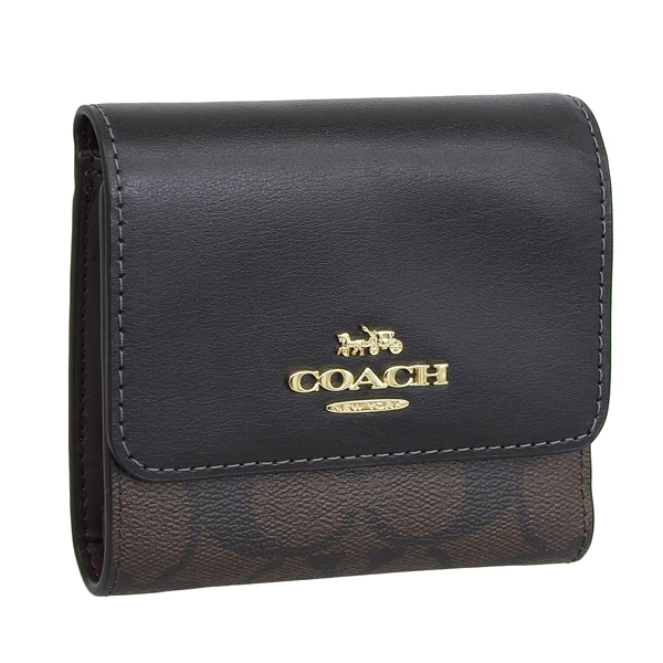 ​【しんちゃん様】COACH コーチ 三つ折り財布 レザー ブラック ゴールド COACH（コーチ） 財布 レディース 三つ折り 折財布 アウトレット