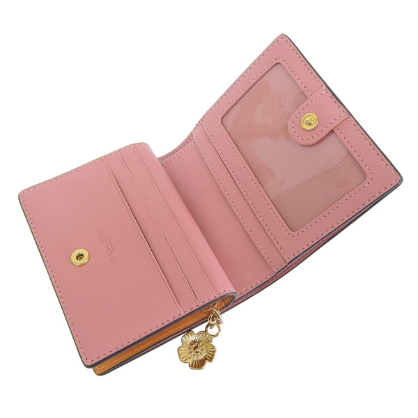 Coach 二つ折り財布 ピンク/ベージュ COACH（コーチ） 財布 レディース 2つ折り 折財布 コンパクト