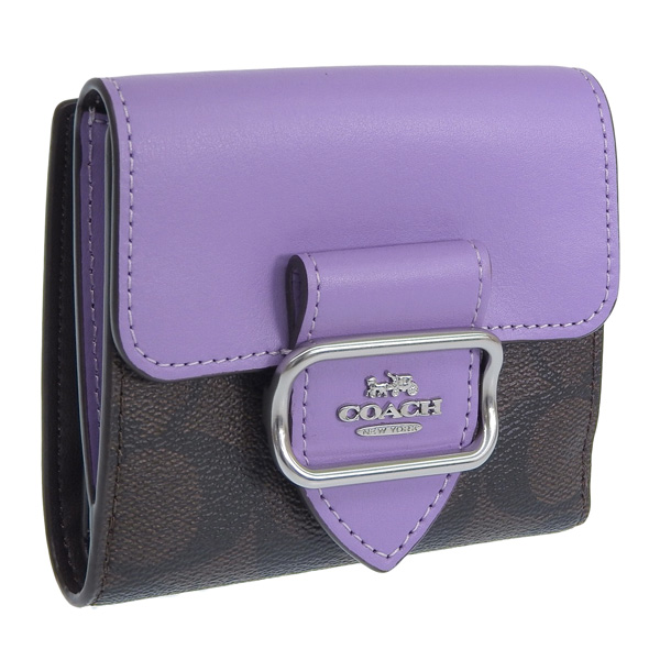 Coach 二つ折り財布 紫とブラウン キャンバスとレザー COACH（コーチ） 財布 レディース 二つ折り財布 アウトレット ブラウン