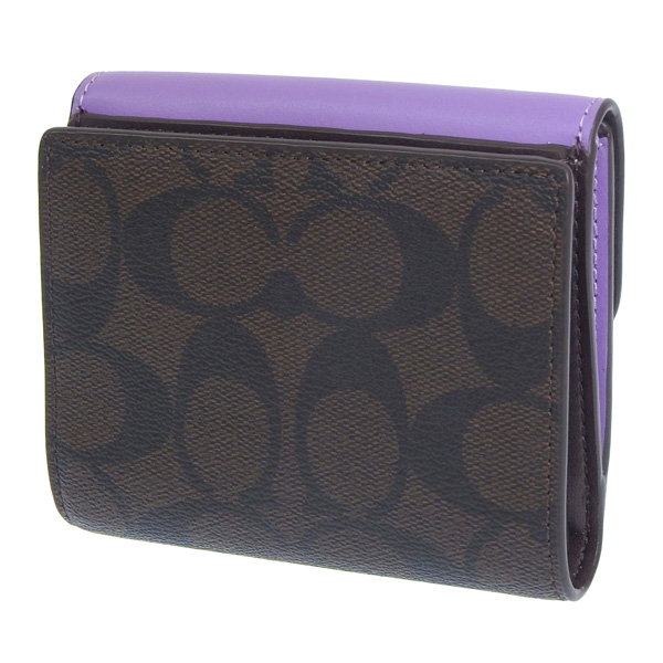 Coach 二つ折り財布 紫とブラウン キャンバスとレザー COACH ブラウン 二つ折り財布 COACH ブラウン 二つ折り財布 COACH