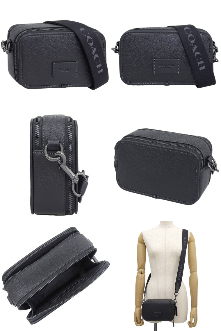 【新品】COACH コーチ ブラック レザー ショルダーバッグ COACH コーチ バッグ メンズ ショルダーバッグ アウトレット
