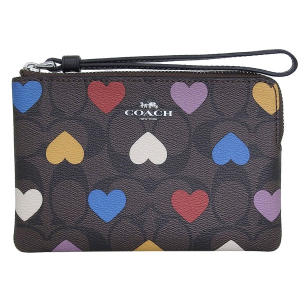 コーチ 小物 レディース ポーチ アウトレット ブラウンマルチ コーナージップ リストレット シグネチャー キャンバス ハートプリント MLTI HRT SIG CRNR ZP CP347SVN2R COACH 母の日　土日祝も毎日発送します COACH（コーチ） レディース ポーチ アウトレット ブラウンマルチ