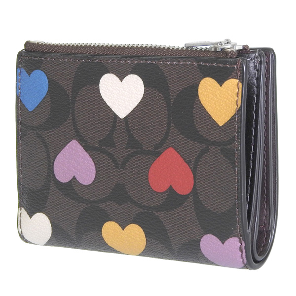 本体のみ　コーチ　二つ折り財布　ブラウンシグネチャー×ハート柄 コーチ COACH コーチ 財布 COACH アウトレット シグネチャー ハート柄