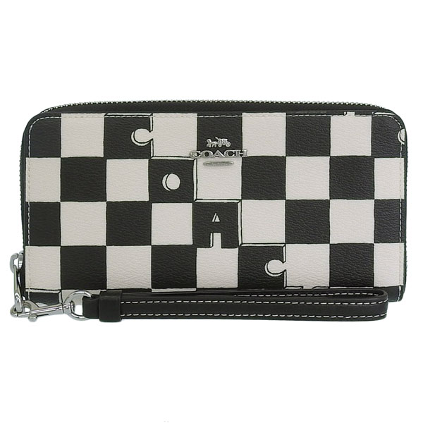 新品　COACH 長財布　チェック柄　モノトーン　ラウンドファスナー　小銭入れ有 COACH（コーチ） 長財布 レディース チェック柄 格子柄 ラウンド