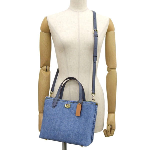 未使用に近い COACH デニムポリッシュド ペブル レザーウィロウ 2way 