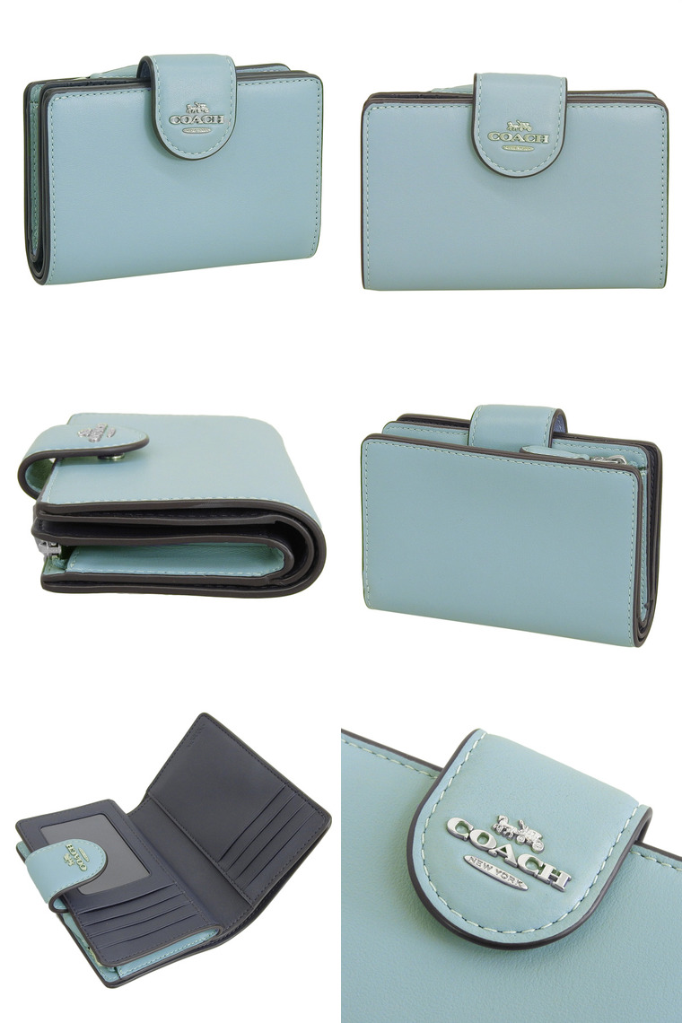 【極美品】COACH 二つ折り財布 　シルバー　水色　コンパクト　ウォレット COACH（コーチ） 財布 レディース 2つ折り 折財布 コンパクト