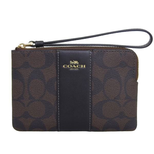 コーチ ポーチ レディース アウトレット ブラウン コーナージップ リストレット シグネチャー キャンバス SIG PVC LTH CRN ZIP CS602IMAA8 COACH COACH（コーチ） ポーチ レディース アウトレット ブラウン コーナー