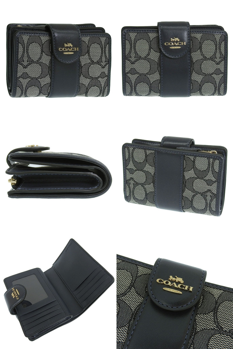 新品 コーチ COACH 2つ折り財布 レザー パーフォレーテッド ミディアム コーナー ジップ ウォレット 紺 ネイビー COACH（コーチ） 財布 レディース 2つ折り 折財布 アウトレット