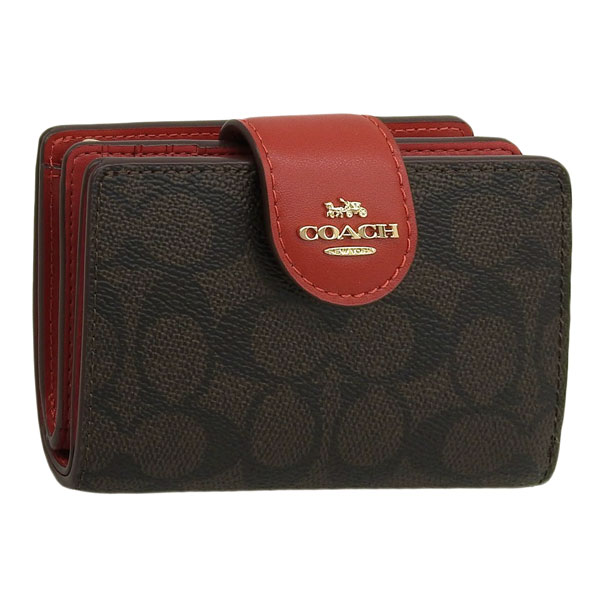COACH コーチ 折り財布 レッド 赤 シグネチャーブラウン ミディアム COACH（コーチ） 財布 レディース 2つ折り 折財布 アウトレット