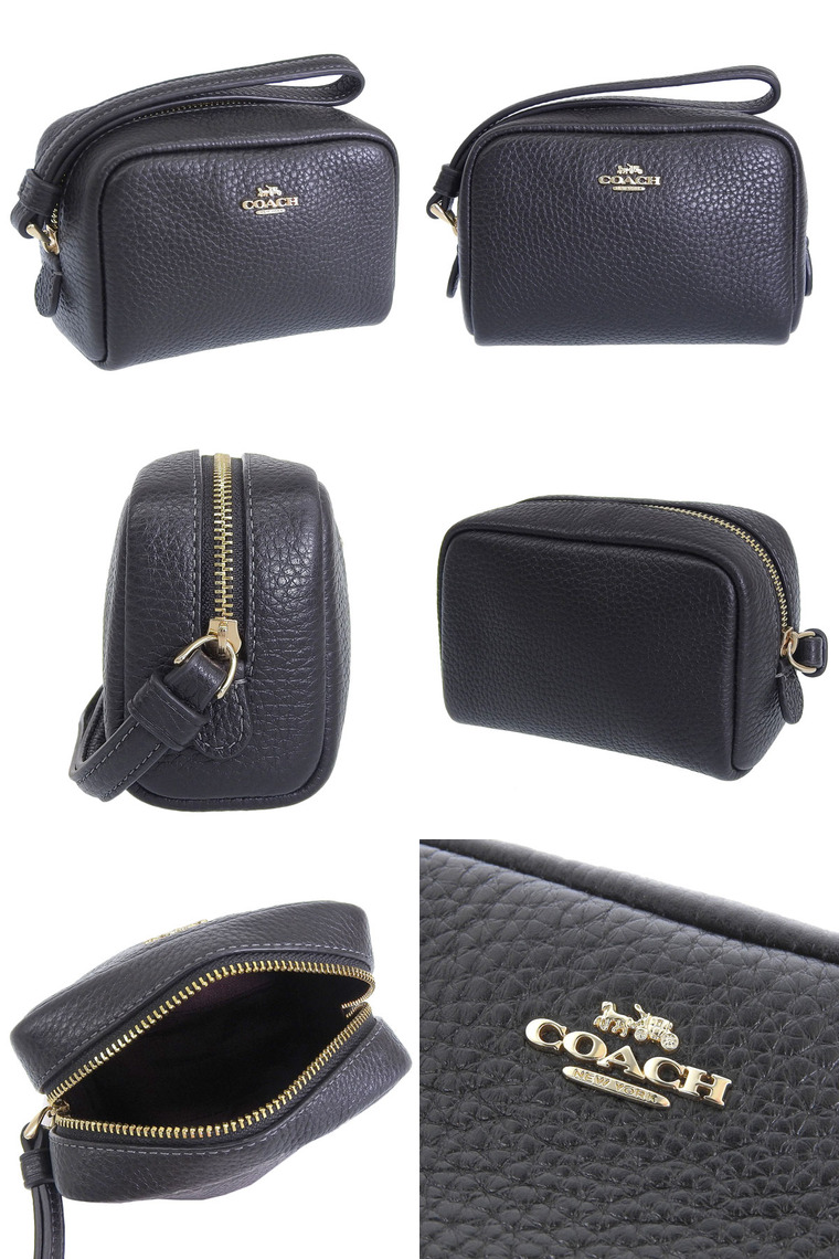 coach コーチ　正規品　黒ポーチ　レザーポーチ コーチ COACH コーチ 黒 ブラック レザー ポーチ 小物入れ