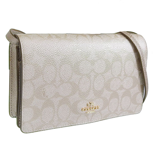 コーチ バッグ レディース ショルダーバッグ アウトレット ホワイトマルチ アンナ フォルドオーバー クラッチ クロスボディバッグ シグネチャー キャンバス ANN FLDVR MTLC SIG CX593IMXB8 COACH COACH（コーチ） バッグ レディース ショルダーバッグ アウトレット