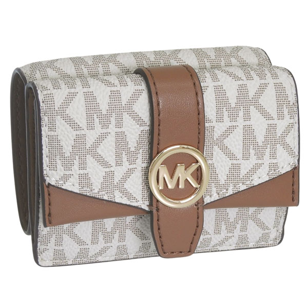 【sale】 michael kors 新品 財布 白×茶 MICHAEL KORS（マイケルコース） 財布 レディース 3つ折り 折財布 ミニ