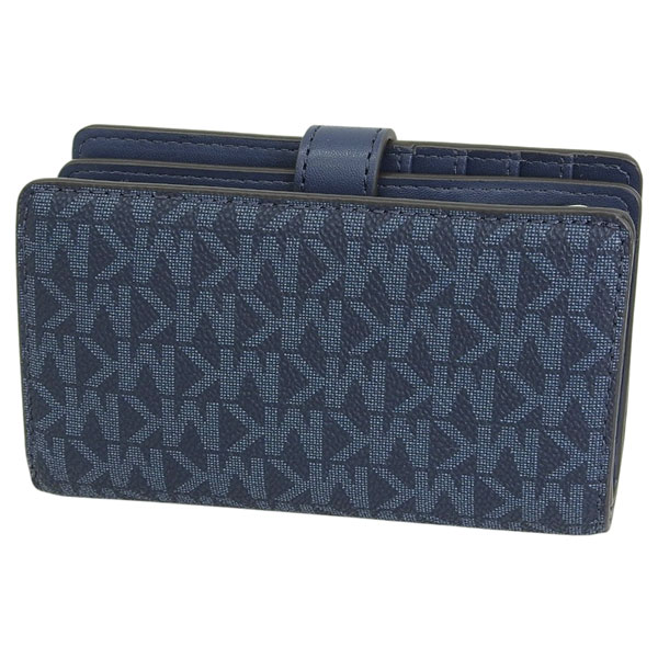 ✨️美品 マイケルコース MK柄 二つ折り財布 PVC レザー ブルー ロゴ 金具 MICHAEL KORS（マイケルコース） 財布 レディース 2つ折り 折財布