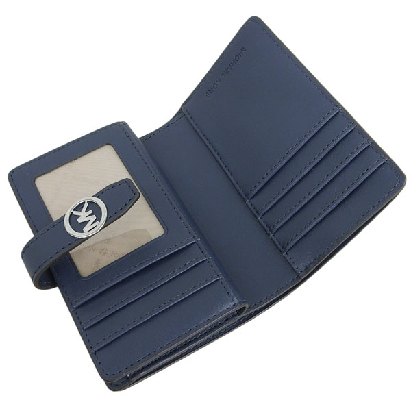 ✨️美品 マイケルコース MK柄 二つ折り財布 PVC レザー ブルー ロゴ 金具 MICHAEL KORS（マイケルコース） 財布 レディース 2つ折り 折財布