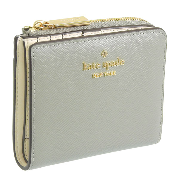 美品 ケイトスペード 2つ折り財布 コンパクト キーリング 箱付 グレー kate spade NEW YORK（ケイト・スペード ニューヨーク） 並行輸入