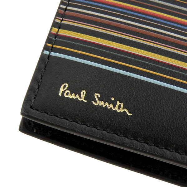 レア美品✨ポールスミス　マルチストライプ　三つ折り財布　ブラック Paul Smith（ポール・スミス） 財布 メンズ 2つ折り 折財布 コンパクト