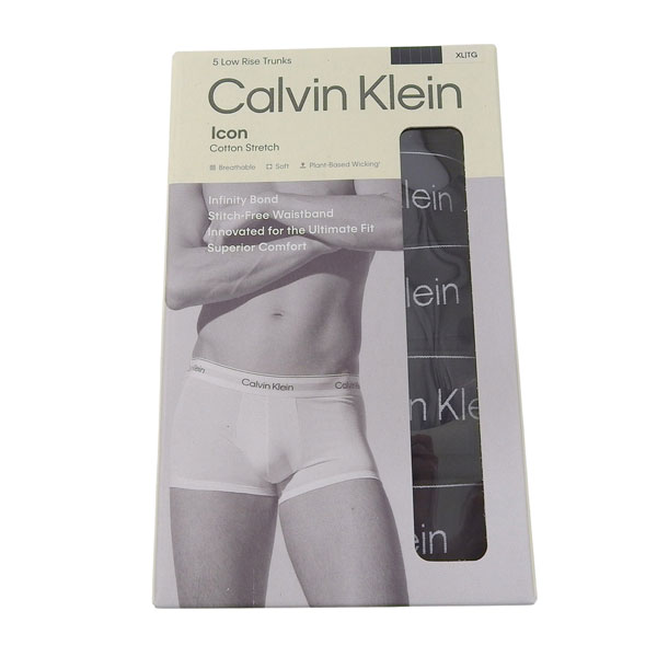 カルバンクライン ボクサーパンツ 下着 アンダーウェア 5枚セット メンズ ブラック Icon Cotton Stretch 5 Low Rise Trunks NB4390TM6 CALVIN KLEIN